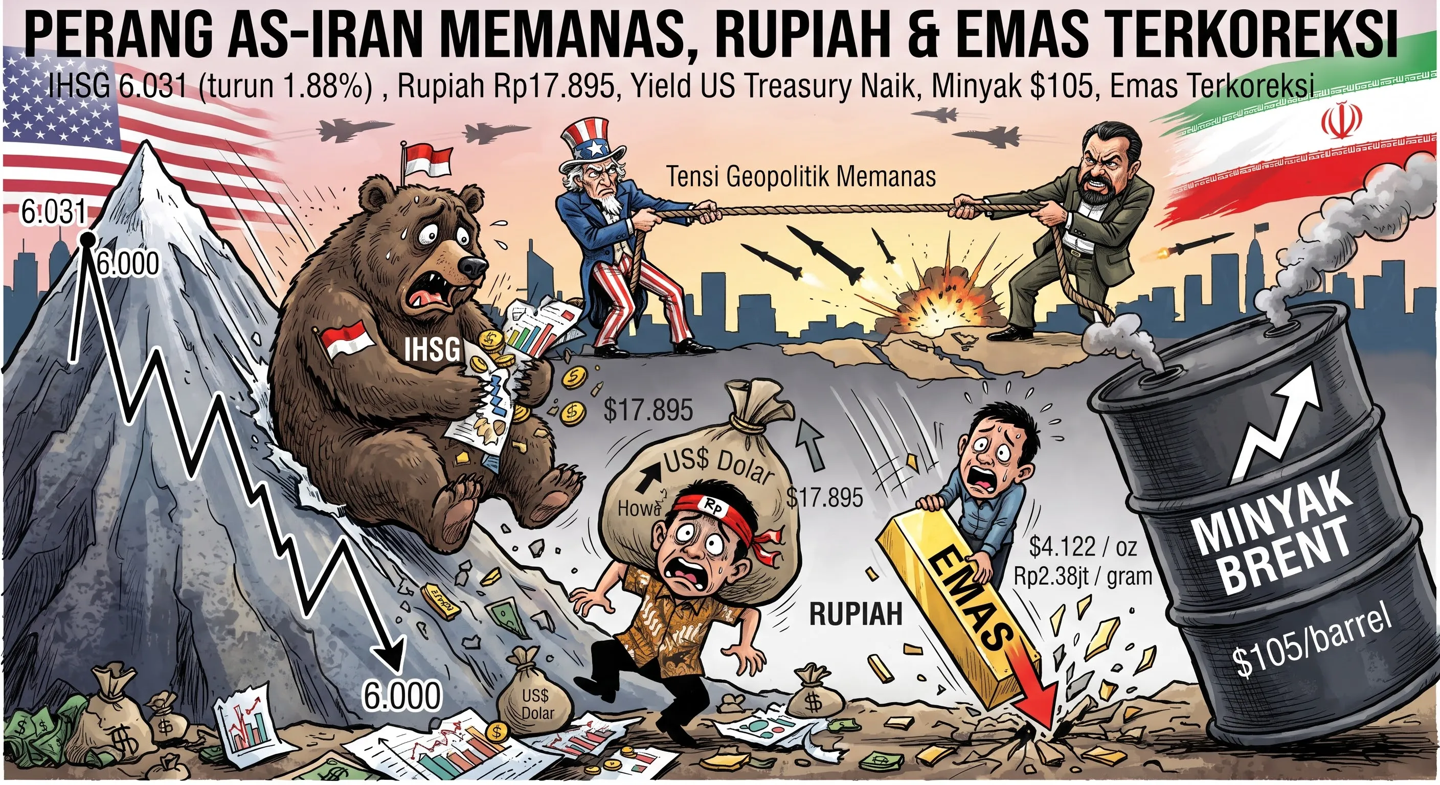 Perang AS-Iran Kembali Memanas, Rupiah hingga Emas Terkoreksi