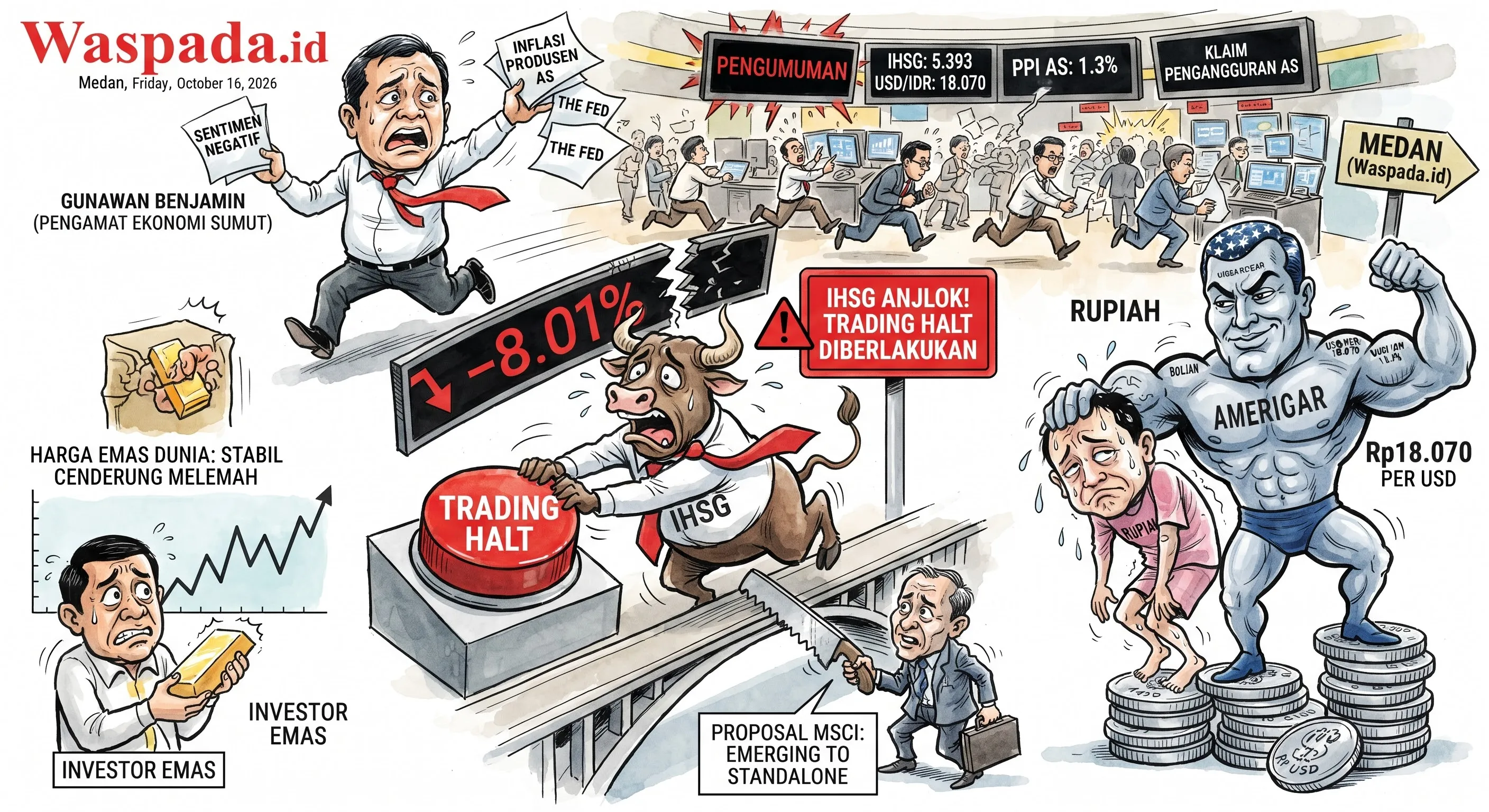 IHSG Kena Trading Halt Usai Kabar MSCI, Rupiah Tembus Rp18.070 per Dolar AS