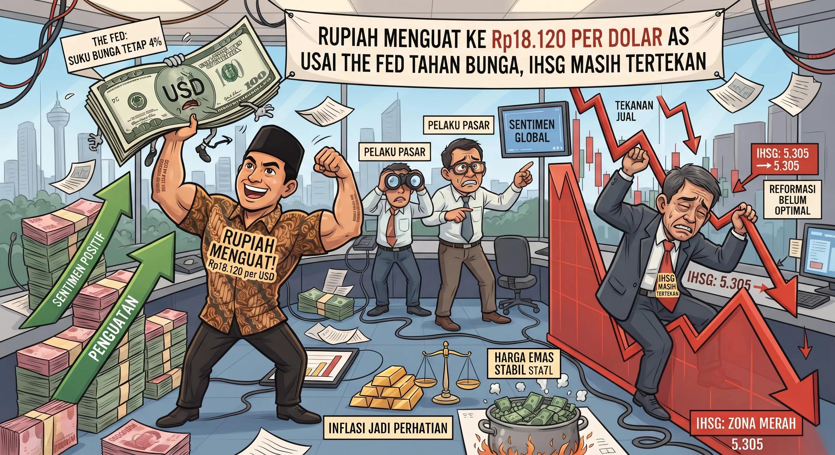Rupiah Menguat ke Rp18.120 per Dolar AS Usai The Fed Tahan Bunga, IHSG Masih Tertekan