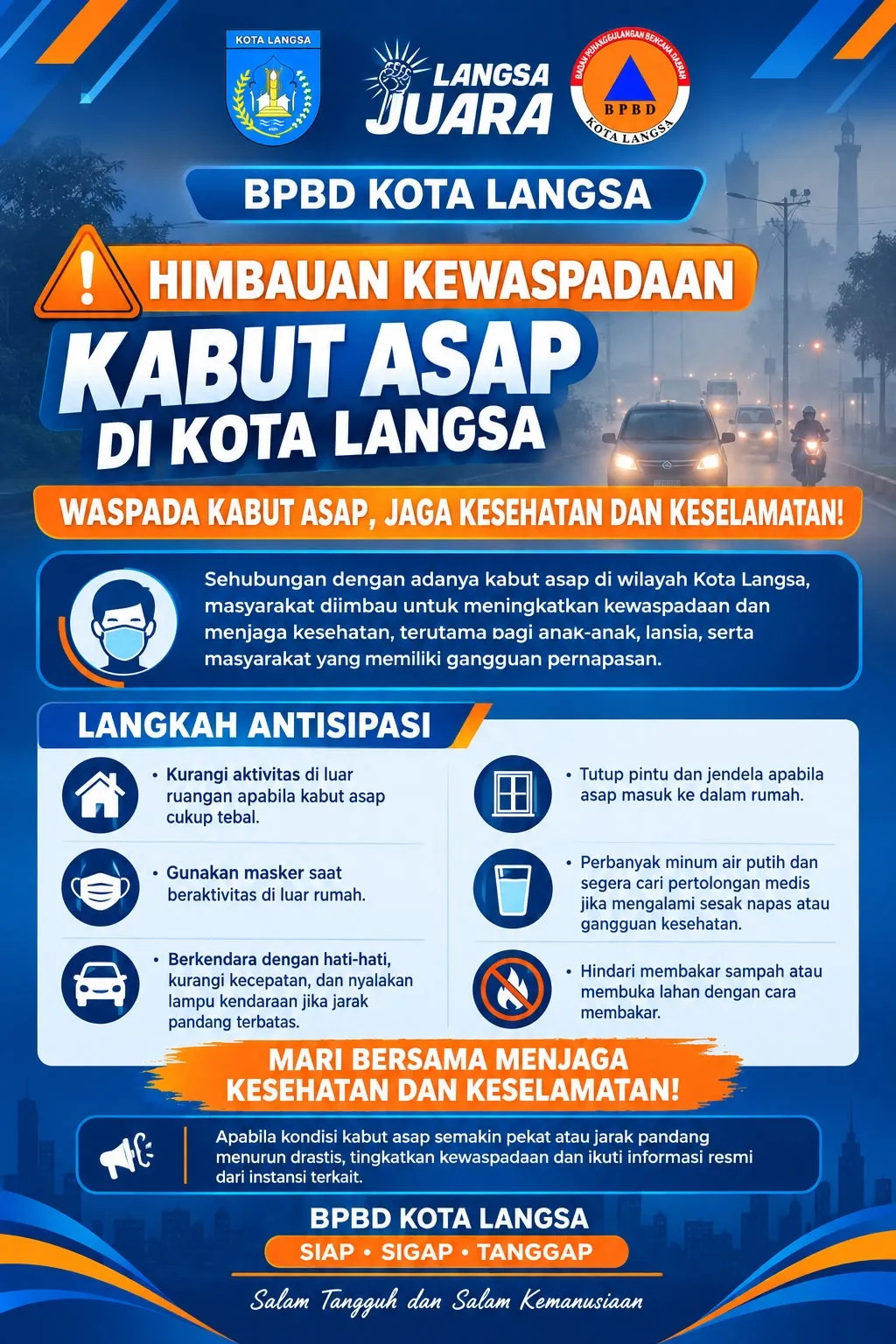 Kabut Tebal Selimuti Kota Langsa, BPBD Imbau Warga Kurangi Aktivitas Luar