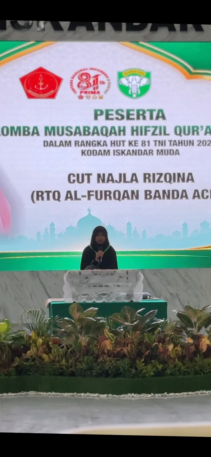 Wakili RTQ Al-Furqan, Cut Najla Rizqina Ikuti Musabaqah Hifzil Qur'an di Rangkaian HUT ke-81 TNI