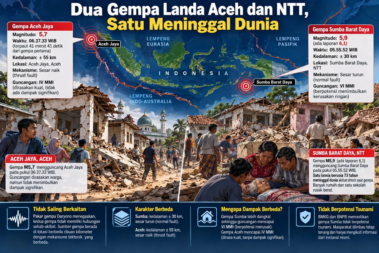 Dua Gempa Landa Aceh dan NTT, Satu Meninggal Dunia