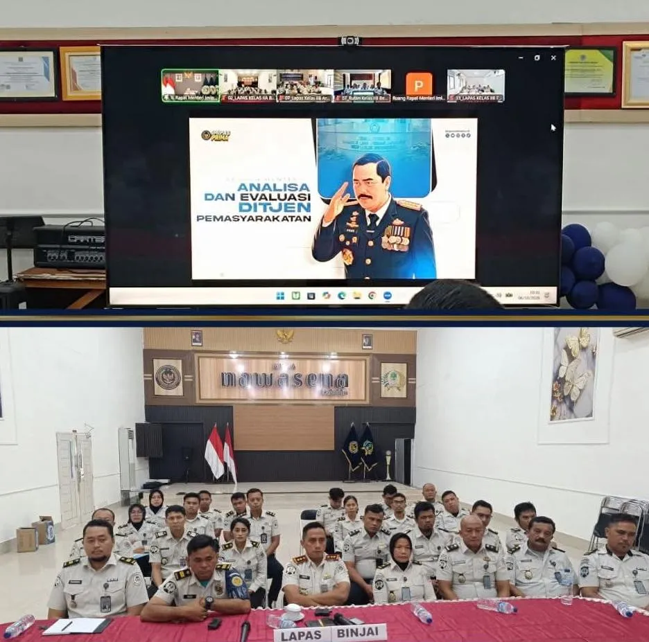 Lapas Binjai Ikuti Rapat Analisis dan Evaluasi Ditjenpas Bersama Menteri Imipas