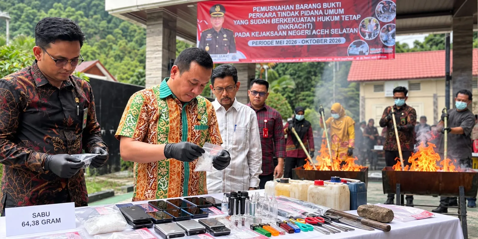 Kejari Aceh Selatan Musnahkan Barang Bukti 33 Perkara, Termasuk 64 Gram Sabu