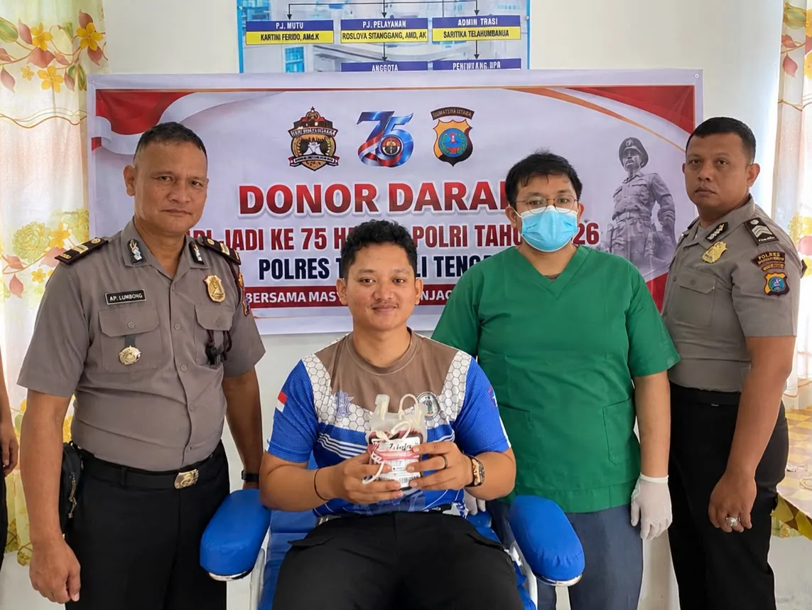 Donor Darah HUT ke-75 Humas Polri, Polres Tapteng Kumpulkan 8 Kantong