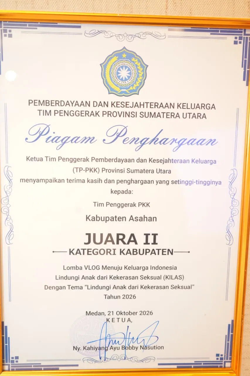 TP PKK Kabupaten Asahan Raih Juara II Lomba Vlog KILAS Tingkat Sumatera Utara