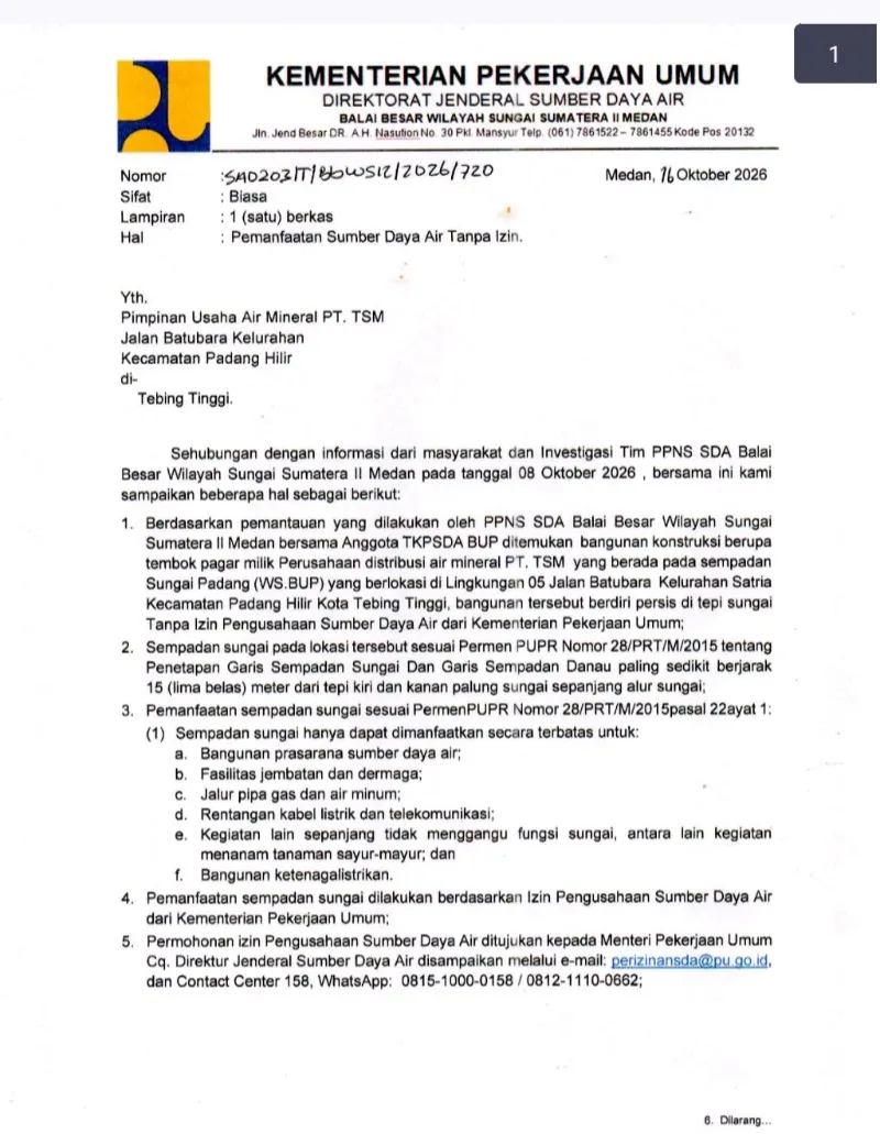 BBWS Tegaskan Pagar PT TSM Tak Miliki Izin