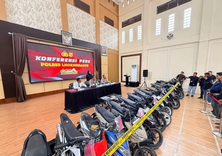 Ungkap Jaringan Curanmor, Polres Lhokseumawe Amankan 12 Tersangka dan 21 Sepeda Motor