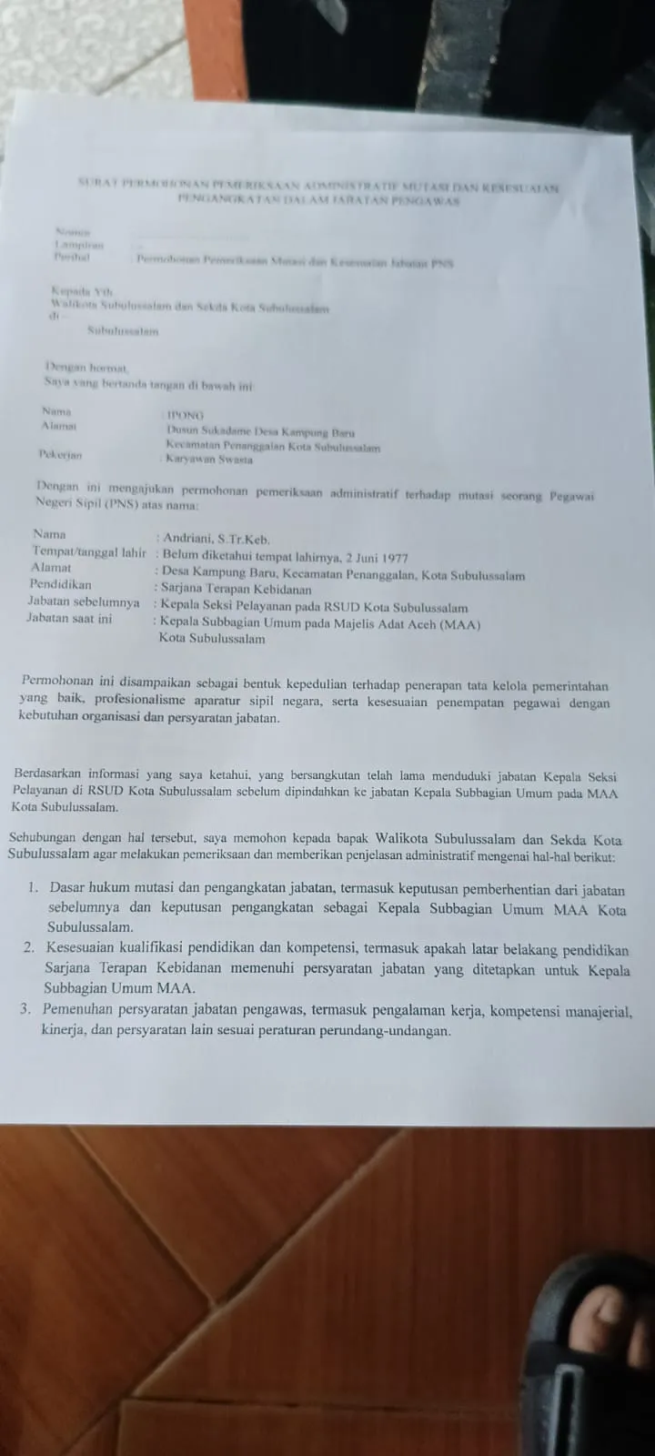 Mutasi ASN Kota Subulussalam Diprotes