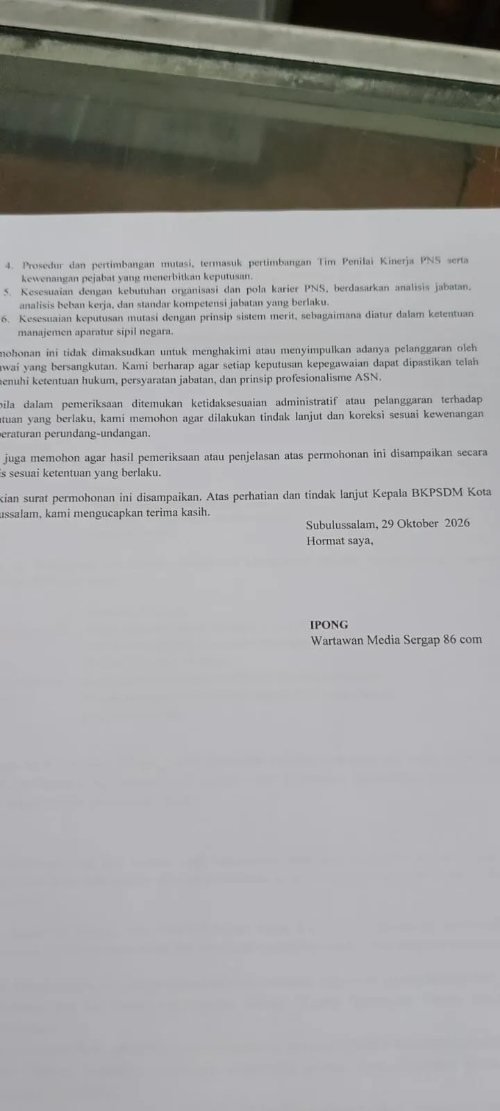 Mutasi ASN Kota Subulussalam Diprotes