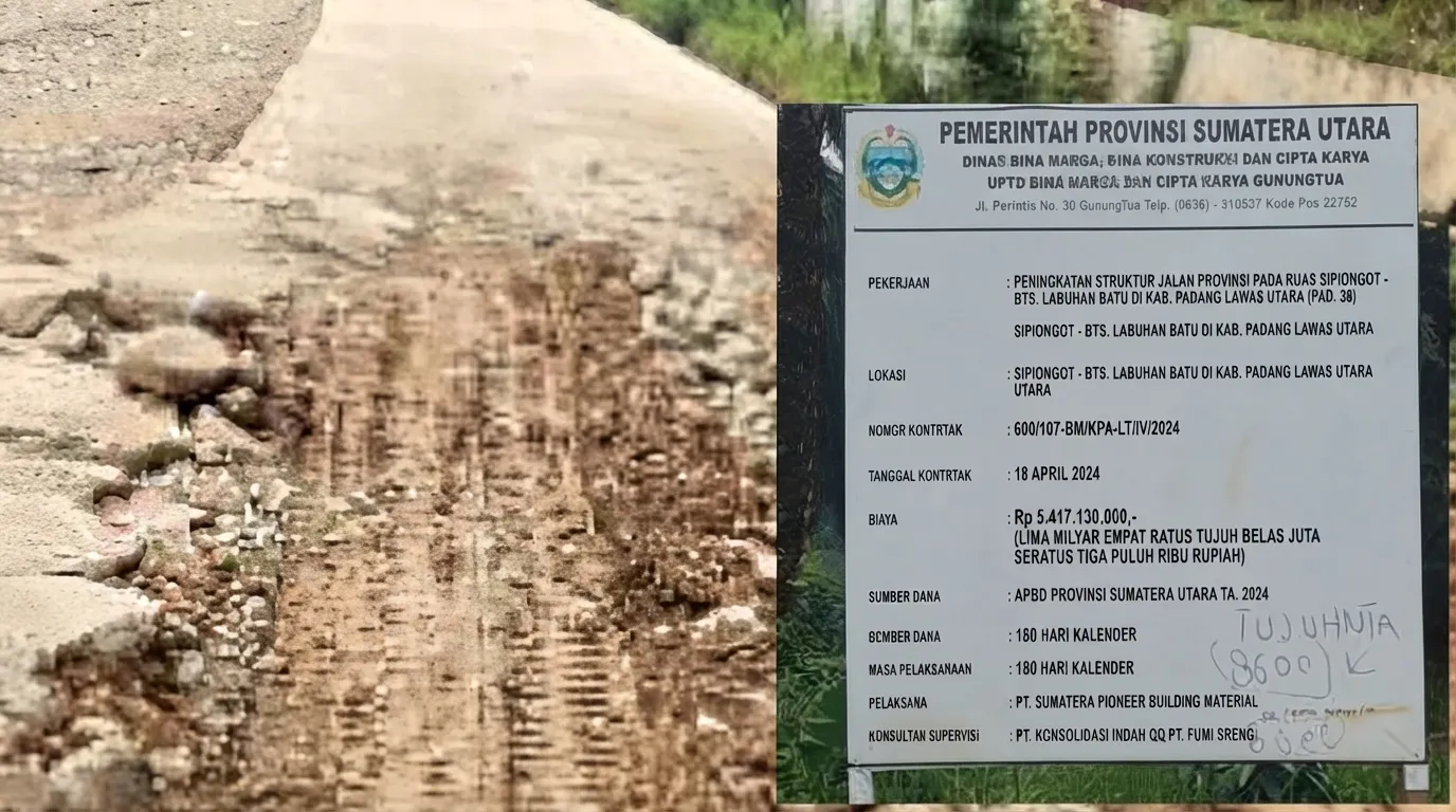 Proyek Rp94,3 Miliar Hancur Sebelum Setahun, Jalan Sipiongot Paluta Diduga Sarat Korupsi