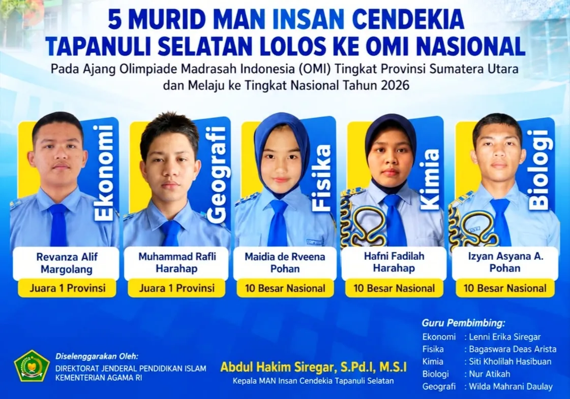 5 Siswa Cerdas MAN IC Tapsel Melaju ke OMI Tingkat Nasional, Bertekad Ukir Prestasi