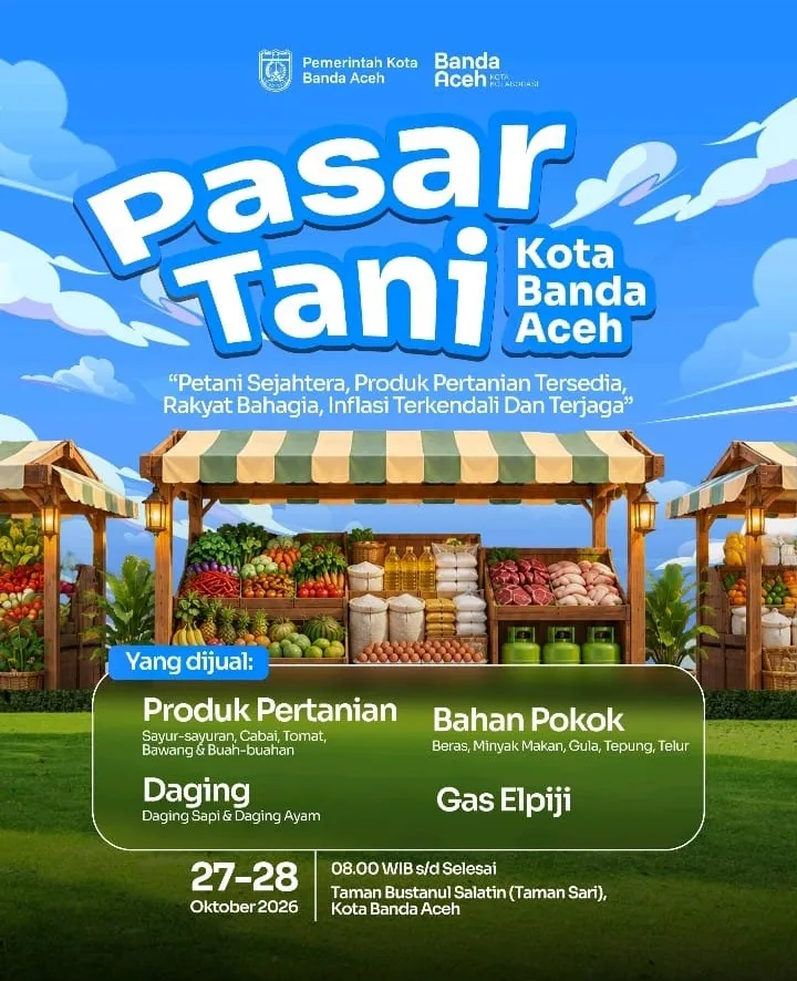 Pemko Banda Aceh Gelar Pasar Tani di Taman Bustanul Salatin 27–28 Oktober 2026