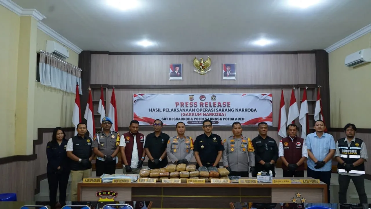 Polres Langsa Ungkap 10 Kasus Narkoba, 39,9 Kg Ganja Disita dan 14 Pria Diamankan