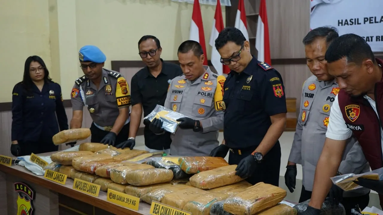 Polres Langsa Ungkap 10 Kasus Narkoba, 39,9 Kg Ganja Disita dan 14 Pria Diamankan