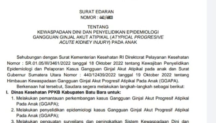 Gangguan Ginjal Akut Atipikal Pada Anak,  Bupati Batubara Imbau Tingkatkan Kewaspadaan
