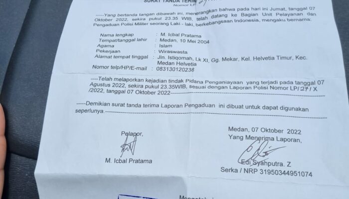 Diduga Menganiaya, Oknum Anggota Deninteldam I/Bukit Barisan Dilapor Ke Denpom