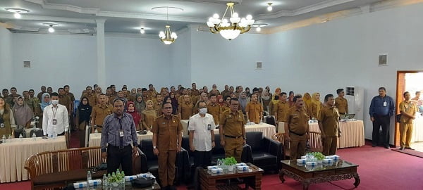 PT Bank Sumut bersama Pemkab Madina saat menggelar Sosialisasi Implementasi Aplikasi SumutNet Sejahtera FMIS. Waspada/Ali Anhar Harahap