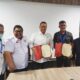 PENANDATANGAN kesepakatan berkolaborasi antara DPP Asosiasi Depo Kontainer Indonesia (Asdeki) dengan Trili Maju Sdn Bhd Malaysia di kantor Dunex Logistics, Jakarta, Kamis (20/10). Waspada/Ist