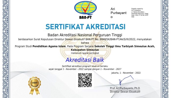 STIT Simeulue Dapat Pengakuan Baik Dari Badan Akreditasi Nasional