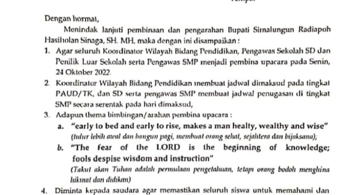 Terbitkan Surat Perintah Berbau SARA, Kadis Pendidikan Simalungun Dicopot