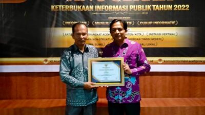 Pemerintah Kota Sabang Raih Penghargaan Keterbukaan Informasi Publik Tahun 2022