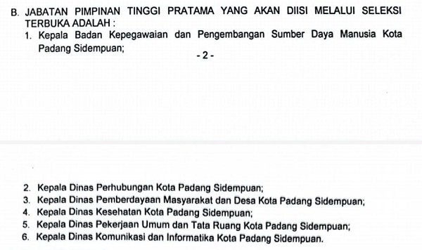 Pemko Padang Sidempuan Lelang 6 Jabatan Eselon II Pemko Padang Sidempuan Lelang 6 Jabatan Eselon II
