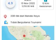 Gempa 4,9 Guncang Aceh Tengah