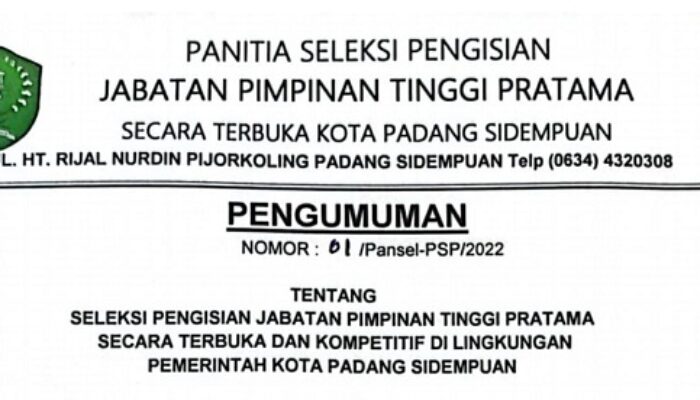 Pemko Padang Sidempuan Lelang 6 Jabatan Eselon II