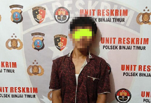 .Tersangja pelaku pencurian sepeda motor yang berinisial Sn dan barang buktinya diamankan di Polsek Binjai Timur. (Waspada/Ist)