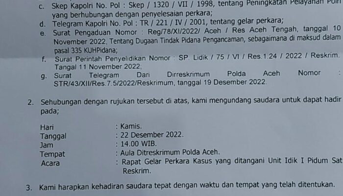 Polda Aceh Tangani Kasus Dugaan Pengancaman Wartawan Di Aceh Tengah