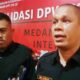 KETUA DPW 234 SC Sumut, Ibnu Akbar (kanan) didampingi Ketua DPC 234 SC Kota Medan, Octo Gabriel Simangunsong memberi keterangan kepada wartawan usai mengadakan syukuran, Minggu (22/1). Waspada/Ist