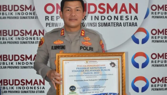 Polres Simalungun Raih Predikat Zona Hijau Opini Pelayanan Publik Dari Ombudsman RI