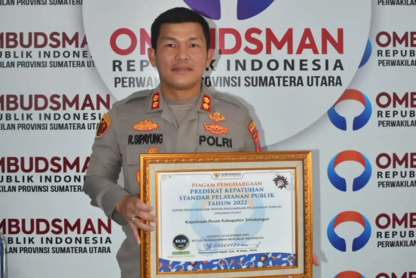 Polres Simalungun Raih Predikat Zona Hijau Opini Pelayanan Publik Dari Ombudsman RI