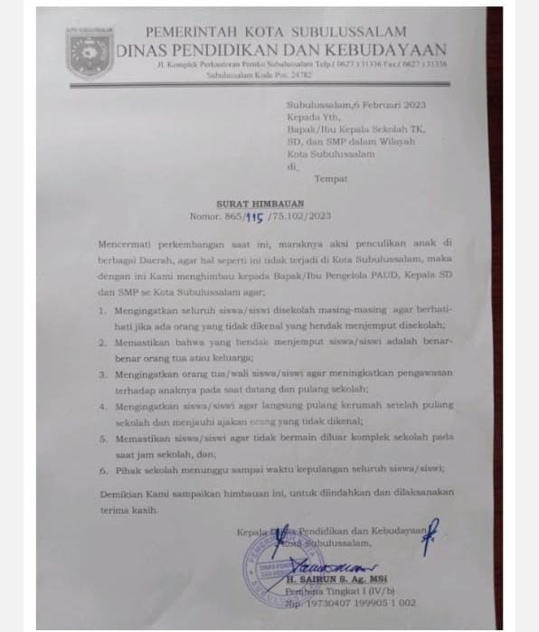 Marak Isu Penculikan Anak, Kepala DPK Surati Pengelola PAUD, Kepala TK, SD, SMP