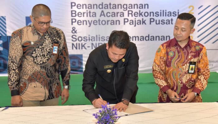 Pj Bupati Bener Meriah Teken Berita Acara Rekonsiliasi Penyetoran Pajak Pusat