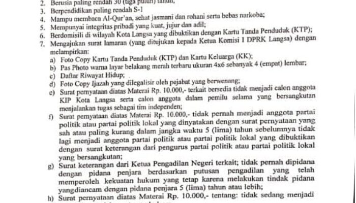 DPRK Langsa Buka Pendaftaran Calon Pansel KIP