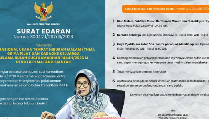 Pemko P.Siantar Terbitkan SE Operasional THM Dan Karaoke Selama Ramadan