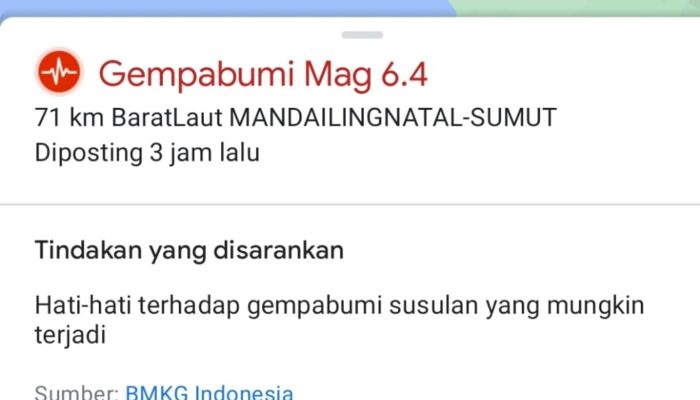 Pusat Gempa Di Madina, Ratusan Warga Tabuyung Ngungsi