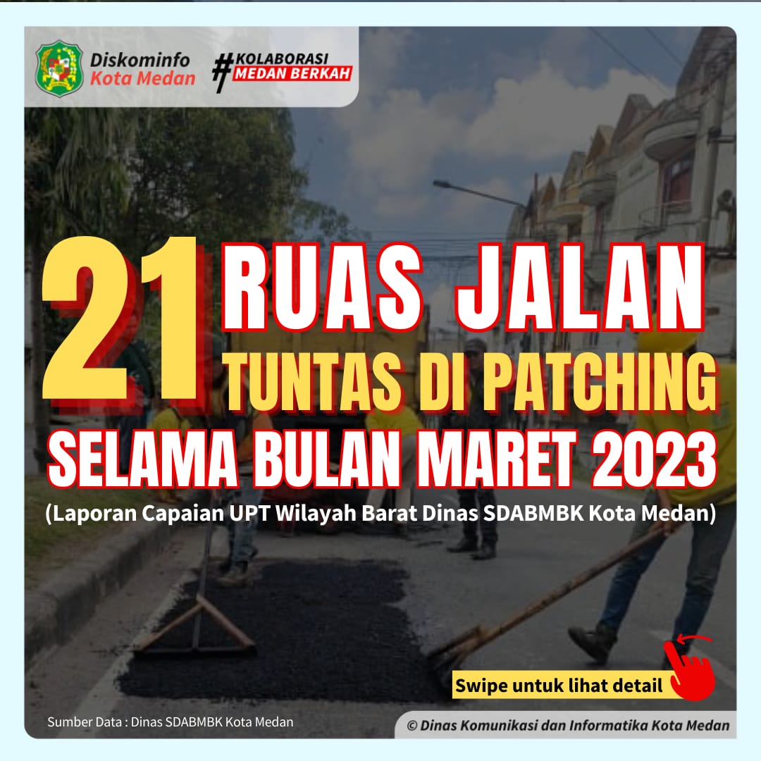 Selama Maret 2023, UPT Wilayah Barat Dinas SDABMBK Kota Medan Tuntaskan Patching Di 21 Ruas Jalan Kota Medan