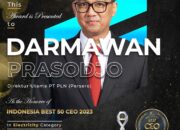 Direktur Utama PT PLN (Persero) Darmawan Prasodjo berhasil mendapatkan penghargaan sebagai Indonesia Best 50 CE0 “Employees Choice” dalam kategori Electricity yang diselenggarakan oleh The Iconomics.