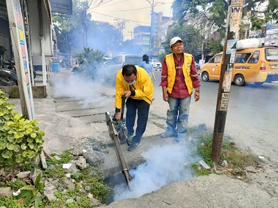 Cegah Bahaya DBD, Disti Nuaridho Bersama Pengurus PK Golkar Medan Baru Lakukan Fogging Dan Bagikan Bubuk Abate
