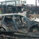 Mobil Innova biasa yang ludes terbakar di dalam rumah pada peristiwa kebakaran yang terjadi di Jalan Mayjend Sutuyo, Dusun Amalia, Kampung Kota Kualasimpang, Kecamatan Kota Kualasimpang, Kabupaten Aceh Tamiang, Senin (22/5). Waspada/Muhammad Hanafiah