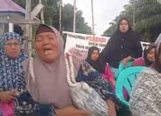 Puluhan kaum ibu Singkuang 1, Kec. Muata Batang Gadis, Kab. Madina -- sebagian nenek-nenek -- menangis menuntut hak plasma, kemarin. Waspada/Ist