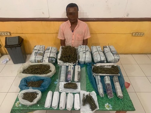 Dua terduga kepemilikan ganja, diperlihatkan petugas di ruang Satres Narkoba Polres Abdya. Rabu (24/5).Waspada/Syafrizal