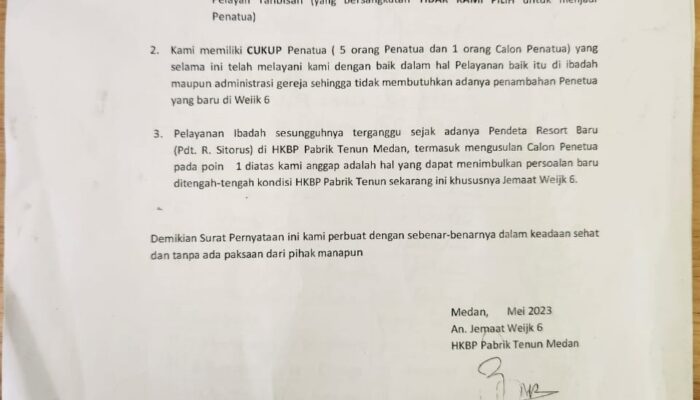 Jemaat HKBP Pabrik TenunTolak Calon Sintua 