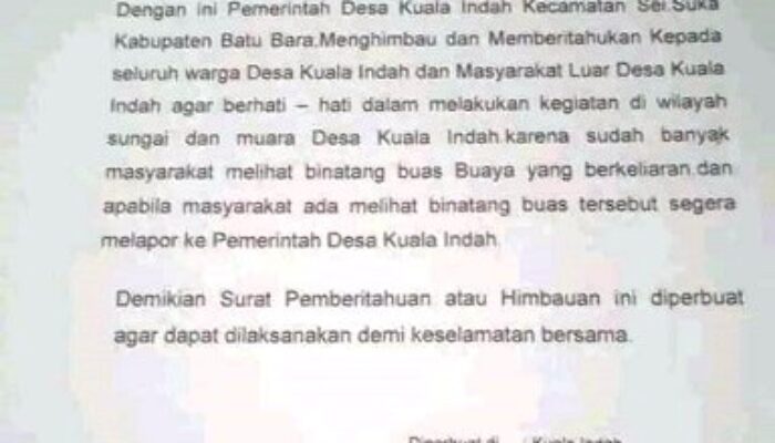 Kuala Indah Siaga Buaya, Pemdes Keluarkan Peringatan