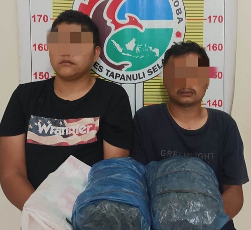 Kedua tersangka warga Kab Madina yang ditangkap Satuan Res Narkoba Polres Tapsel. (Waspada/Ist)