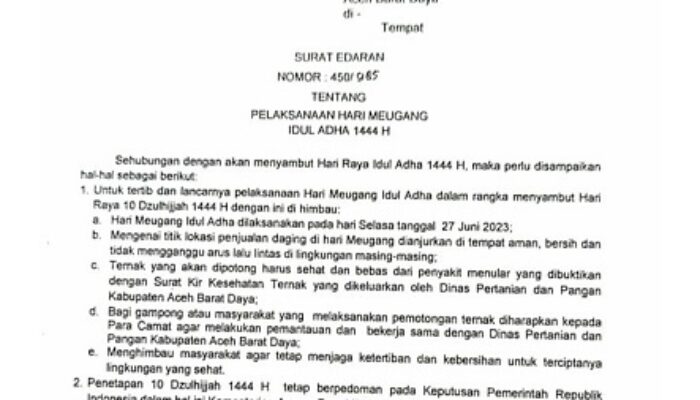 Pemkab Abdya Tetapkan Meugang Idul Adha 1444 H