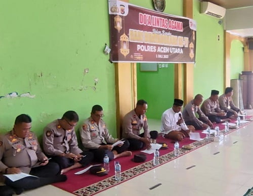 Polres Aceh Utara menggelar doa bersama menyambut Hari Bhayangkara ke-77. (Waspada/ist)